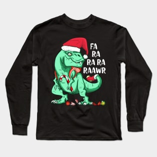 Funny Holiday T-Rex in Santa Hat FA RA RAWR Christmas Gift Long Sleeve T-Shirt